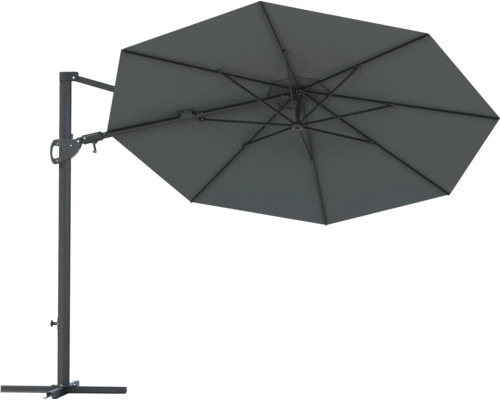 Soluna Orléans zweefparasol, Ø 300 cm, rond, donkergrijs, inclusief kruisvoet.