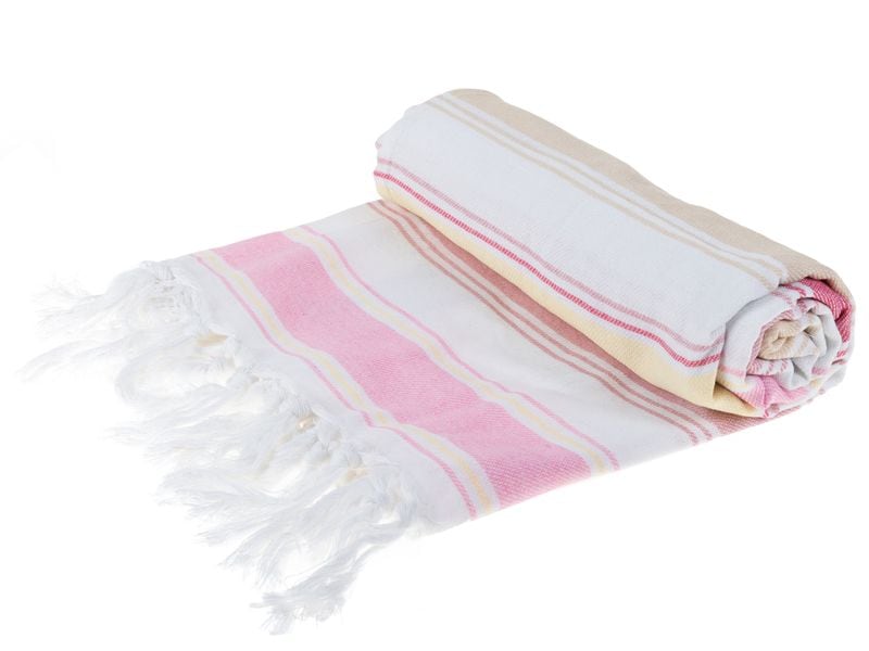 KOOR Strandtuch 90 x 180 cm, Pink/Weiss Grosses Strandtuch für den Sommer
