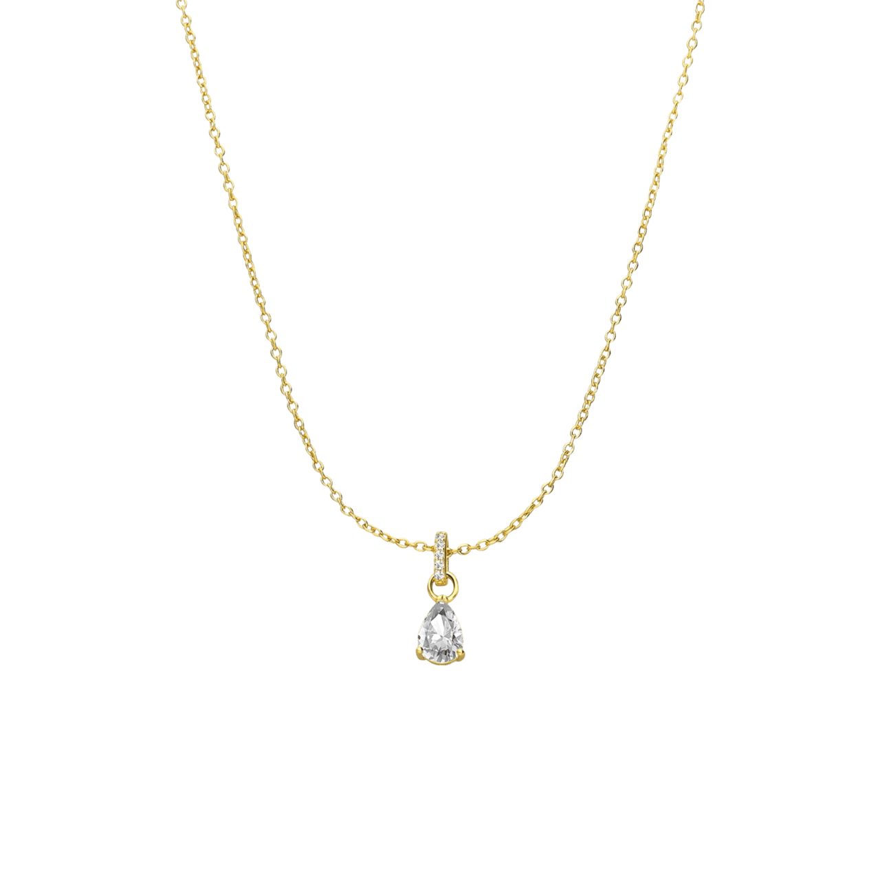 Zilveren goldplated set ketting en oorringen druppel zirkonia
