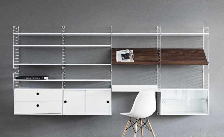 String Furniture Cabinet with sliding doors 78 x 20 x 37 cm walnoot