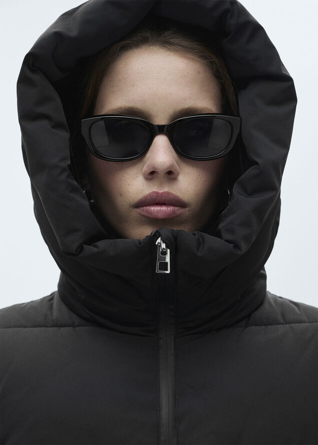 MANGO Hood quilted coat Black