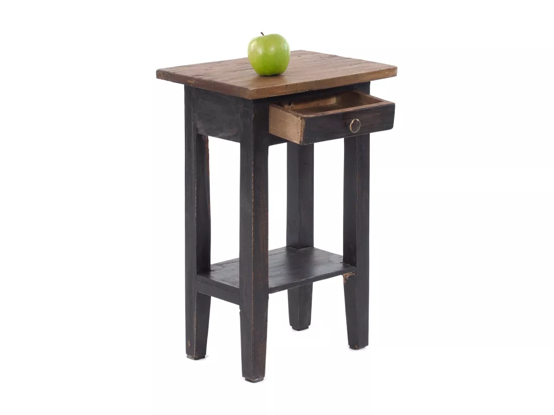 TABLE DE TÉLÉPHONE PLANTE Bois massif en acajou, avec tiroir 04 schwarz-natur