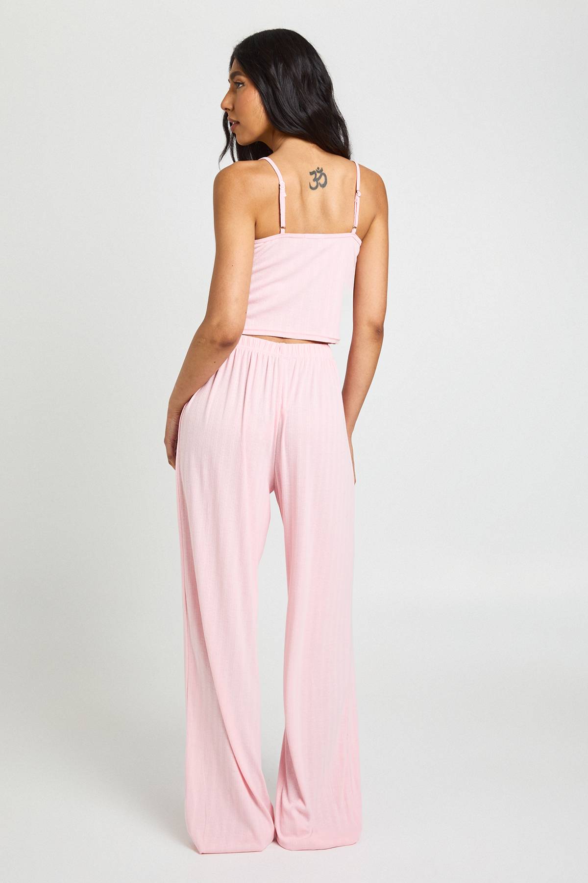 boohoo Ensemble Pyjama Grande Taille Caraco Pointelle Et Pantalon Large