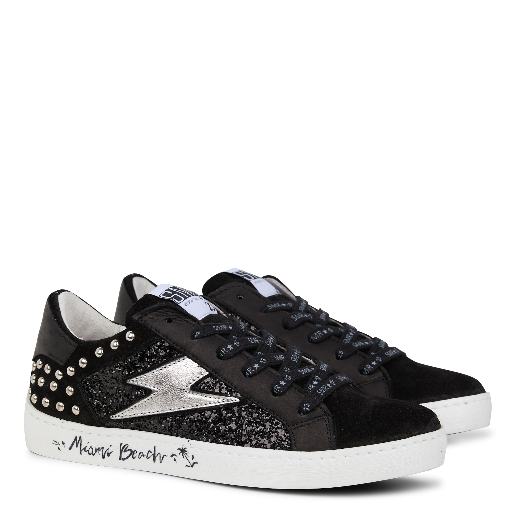 ROY - Baskets basses en cuir velours à paillettes | Noir