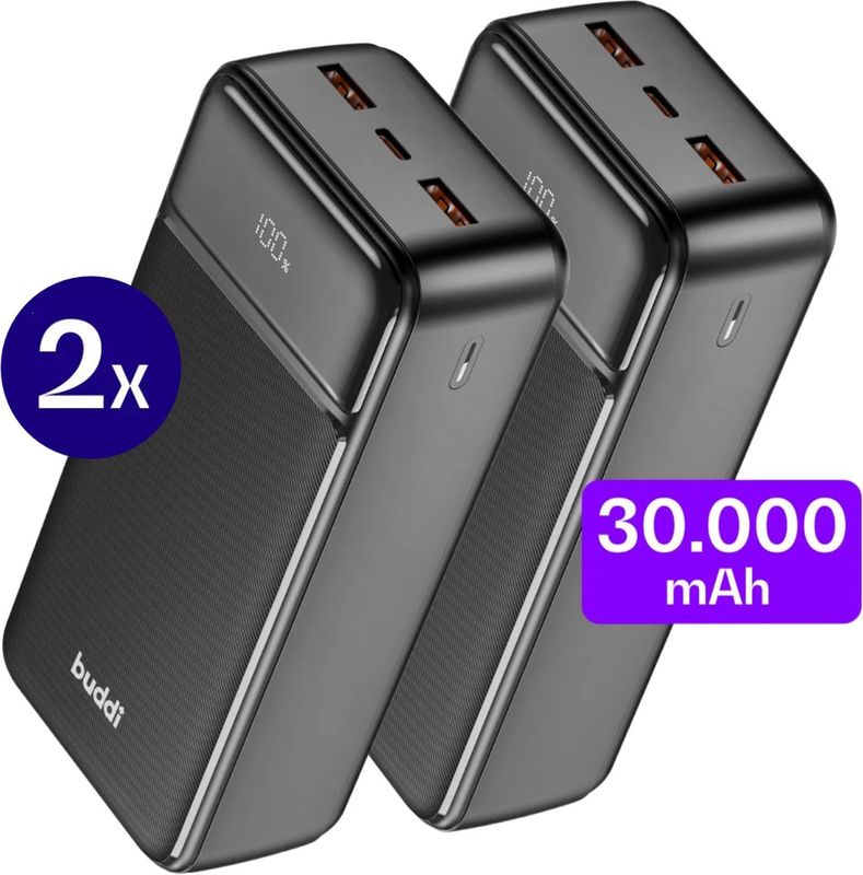 Buddi - Boost 30.000 mAh - Powerbank - Zwart - Duo Pack 22.5W