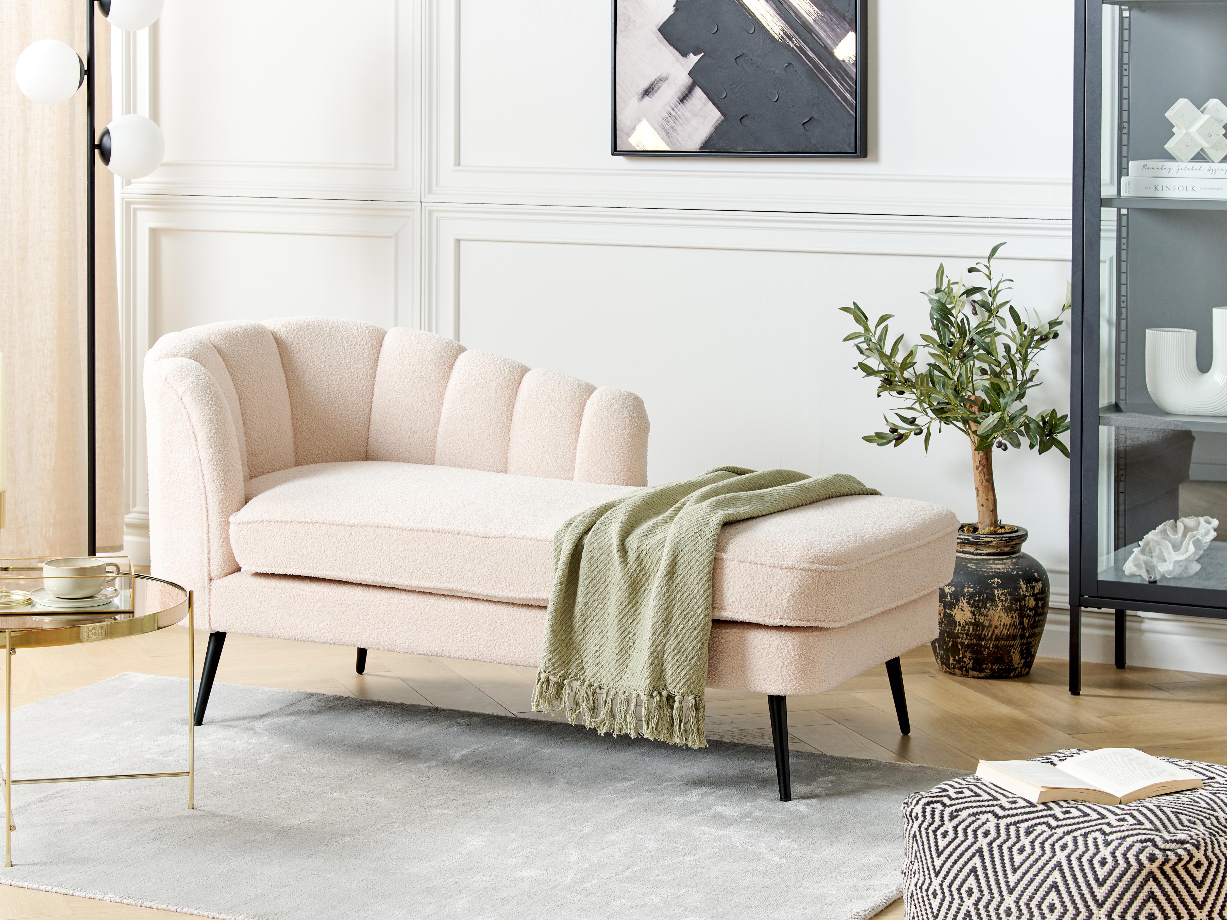 Linkszijdige chaise longue ALLIER Bouclé Lichtbeige