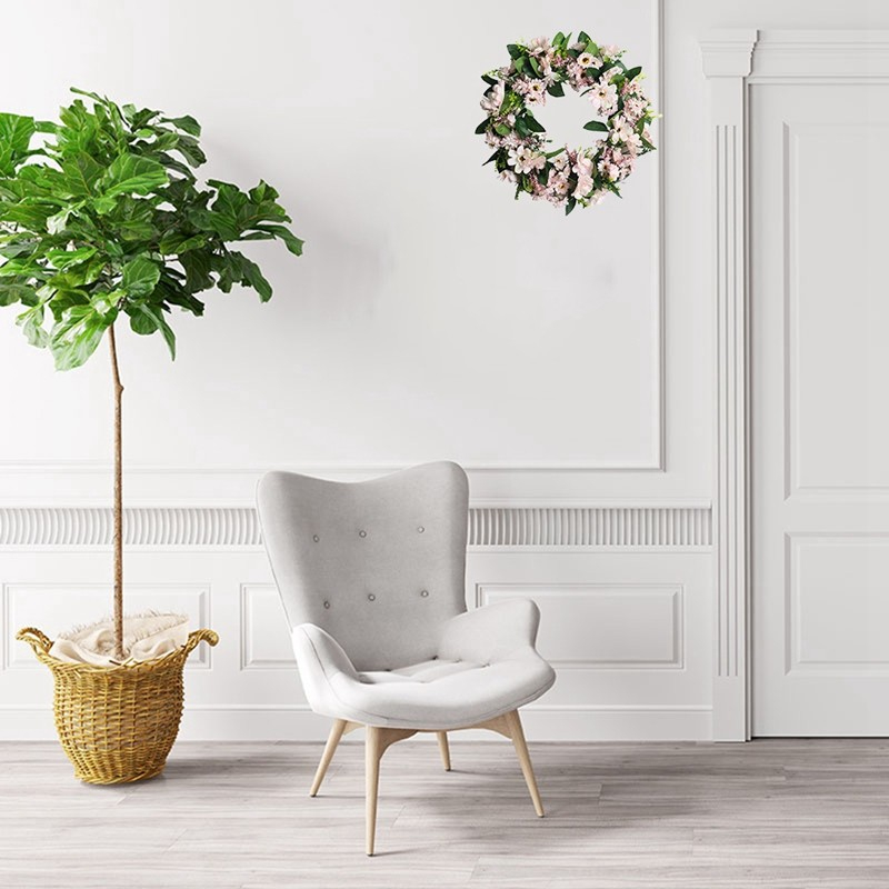 (Ø30cm) Deko Tür Kranz Kunstblumen Wand Kranz - Grün / Rosa