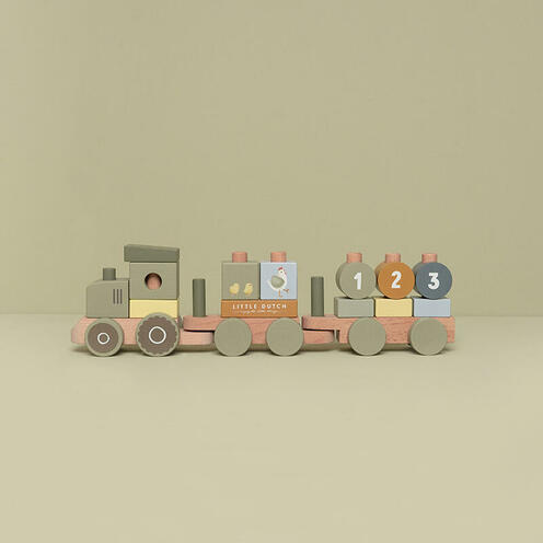 Train à blocs en bois FSC, tracteur - Little Farm - LITTLE DUTCH