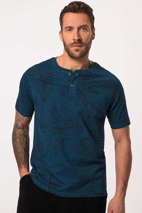 JP1880 Henley, Halbarm, floraler Print, Rundhals mit Knopfleiste, bis 8 XL