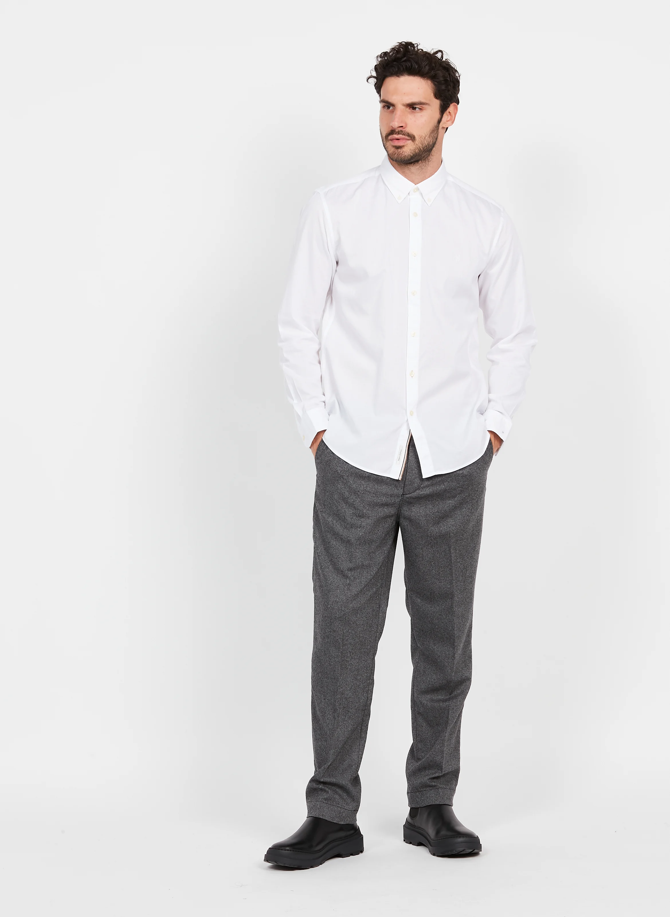 Chemise col américain regular-fit en coton | Blanc