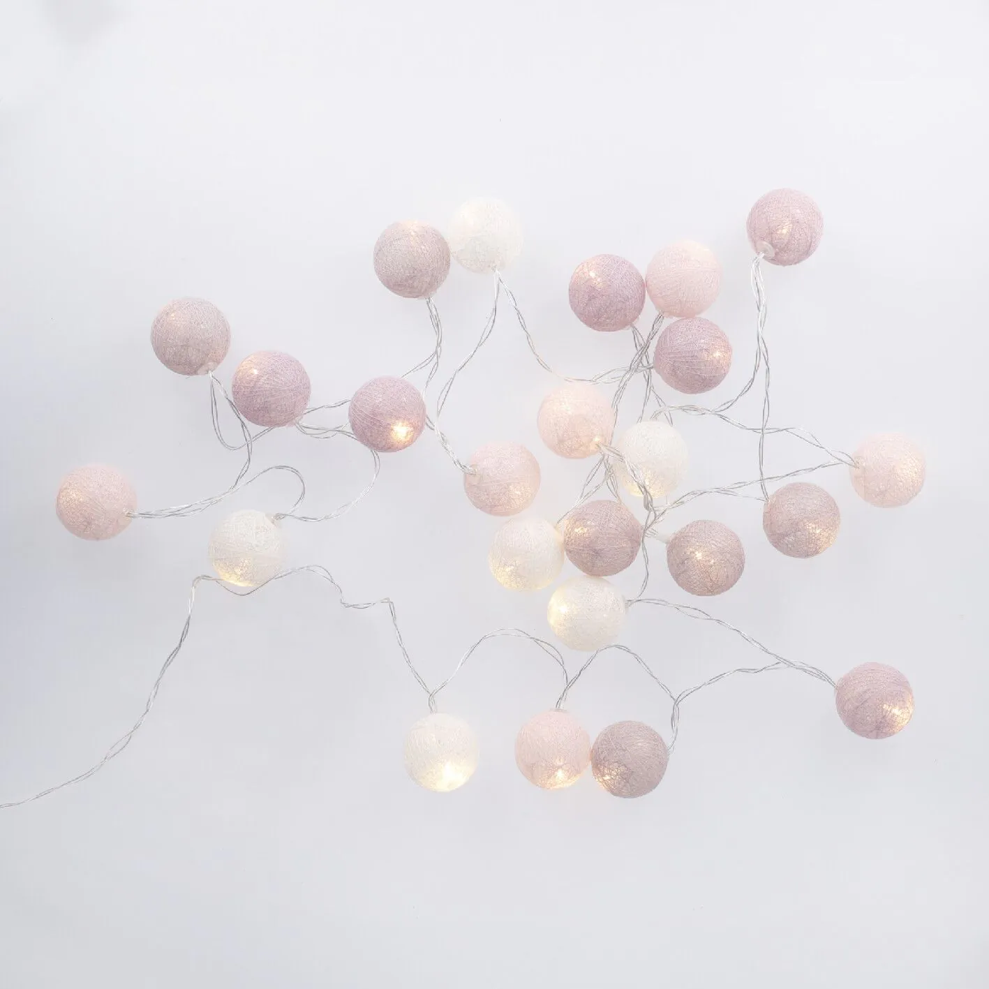 LED-Lichterkette Textilball, pink/weiß/lila, 24er