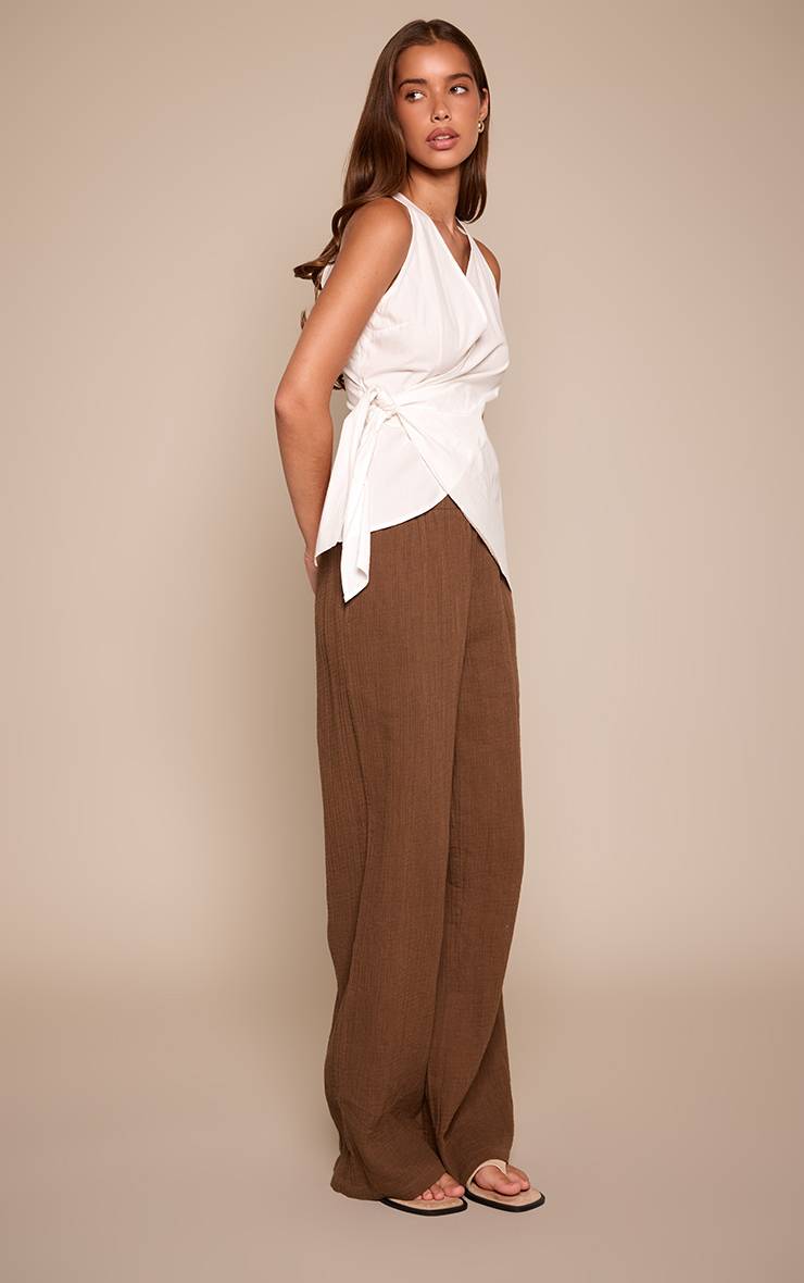 Blanc Chemise Sans Manches À Rayures Avec Détail Nœud Noué
