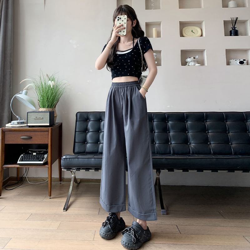 Luminato - Hoge taille effen cropped wijde broek