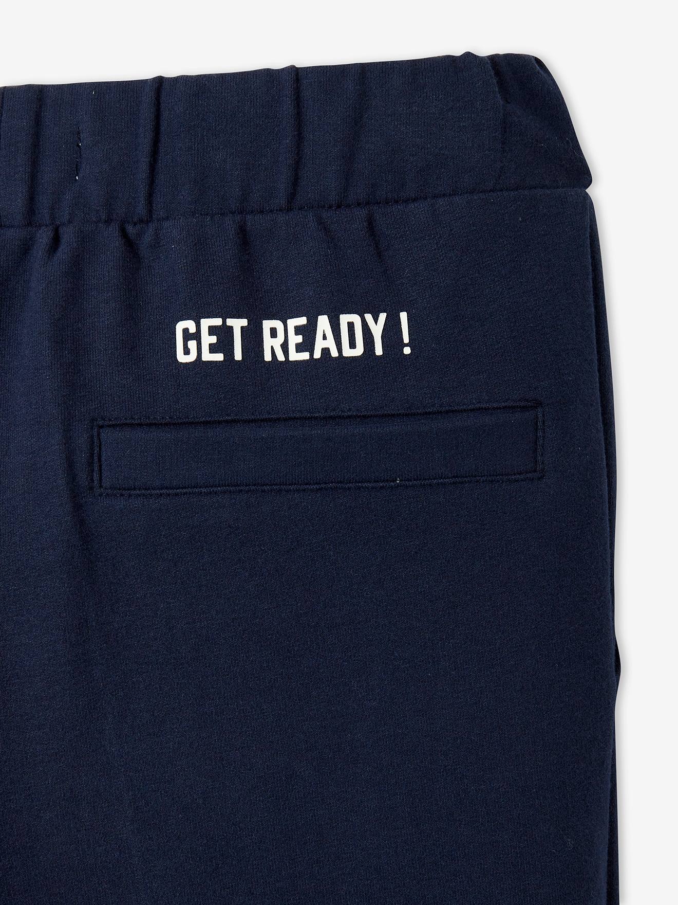 Calças de fato de treino lisas azul-escuras para meninos com estampas.