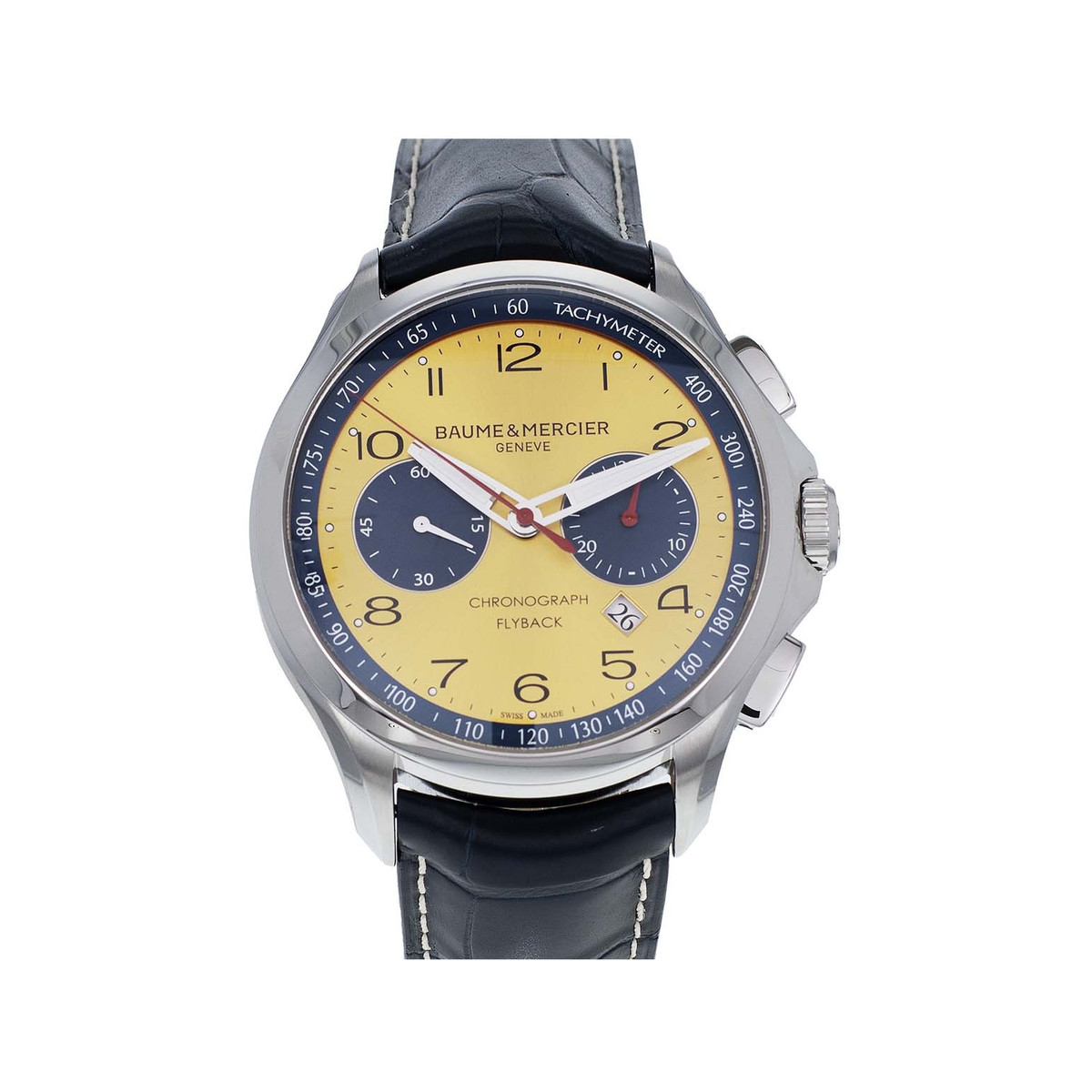 Montre d'occasion Baume et Mercier Clifton homme chronographe automatique acier bracelet cuir noir