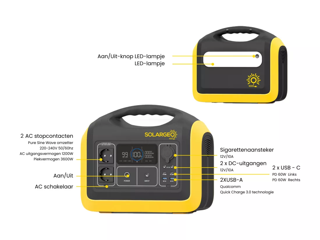 Batterie électrique portable - Capacité 992 Wh - 1200 W - ELECFULL
