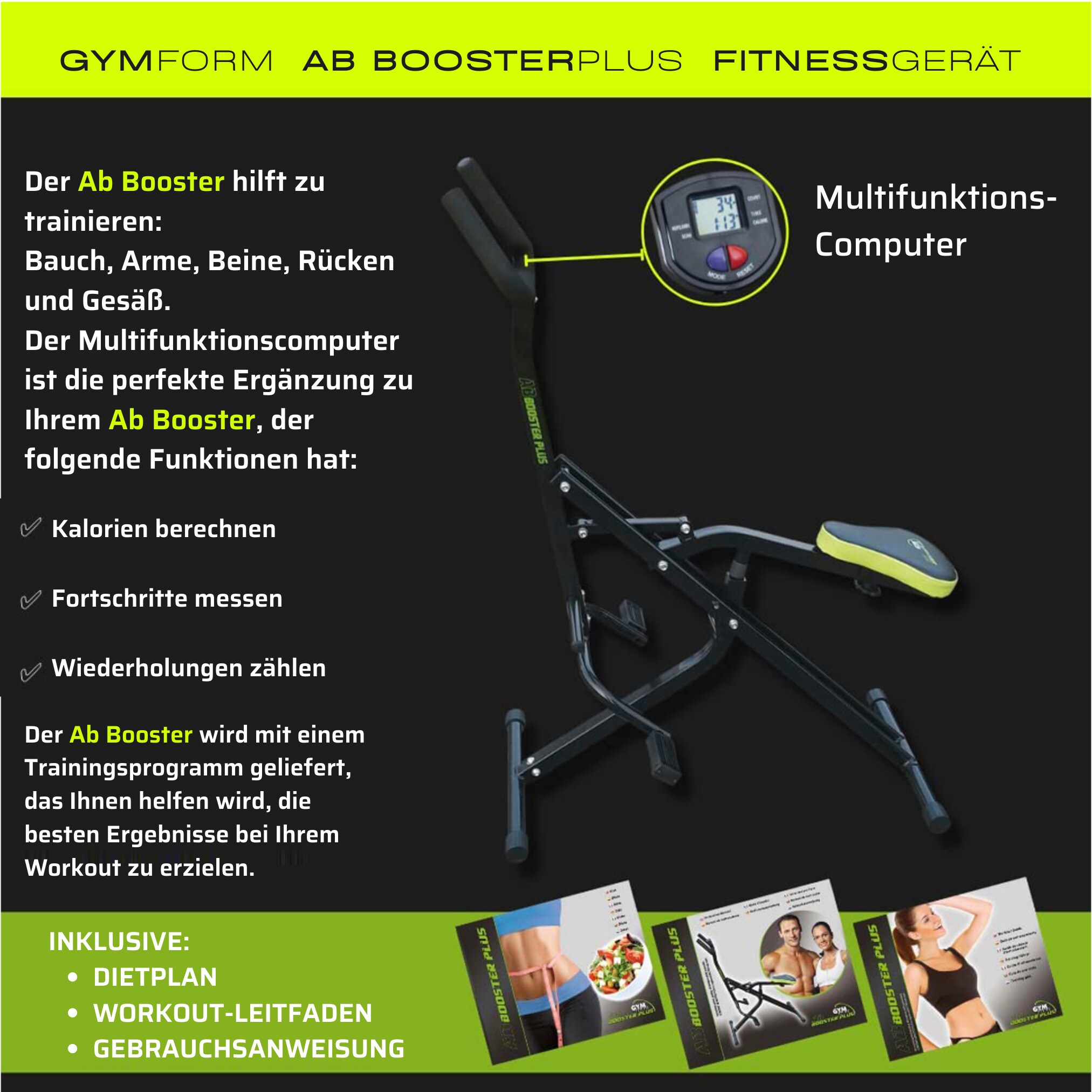 Gymform® Fitnessgerät für Zuhause klappbar - Trainingsgerät Ab Booster Plus