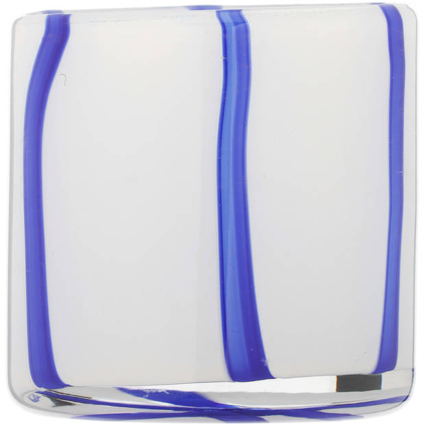 Blokker Theelichthouder Dolce Stripe - 8,5x8,5 cm - Blauw/Wit