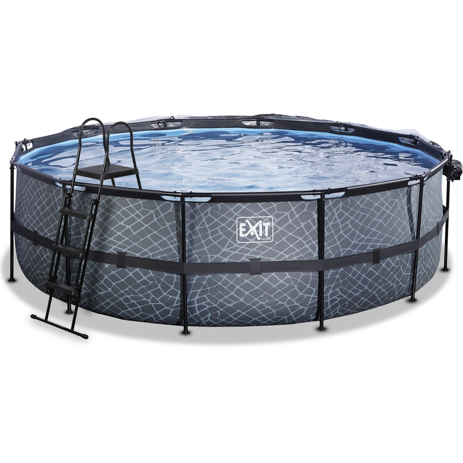 EXIT Frame Pool ø488x122cm (12v Sandfilter) – Grau + Sonnendach + Wärmepumpe