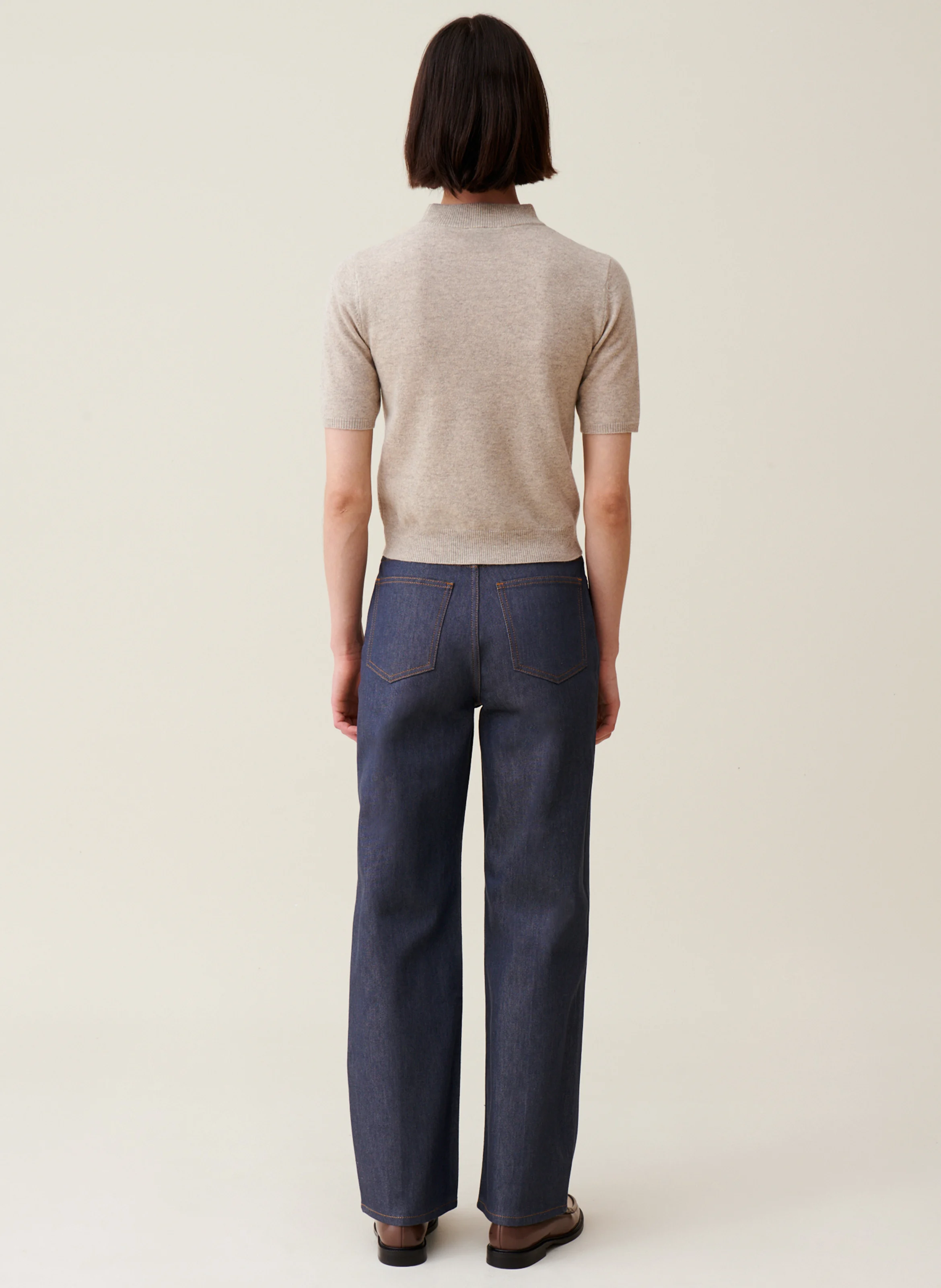 Pull manches courtes en laine | Beige