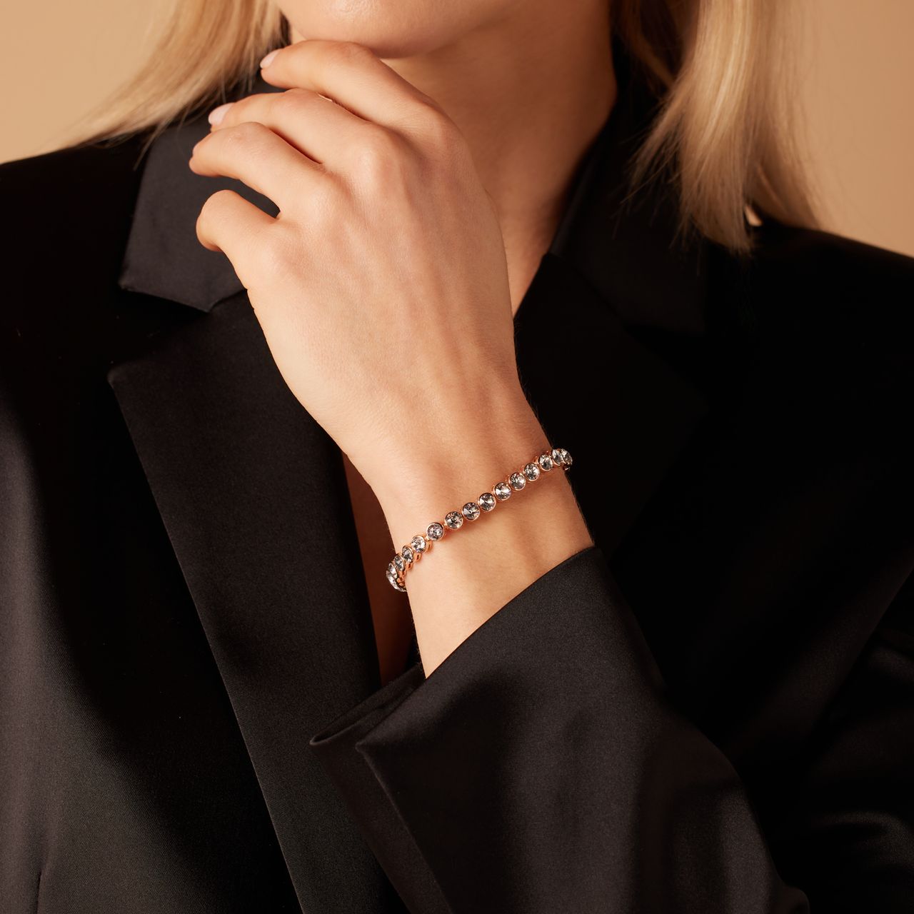 Zilveren tennisarmband rose met kristal wit