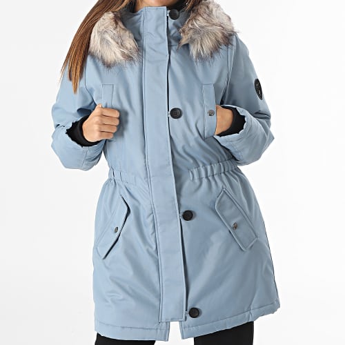 Parka Capuche Fourrure Femme Iris Bleu Clair