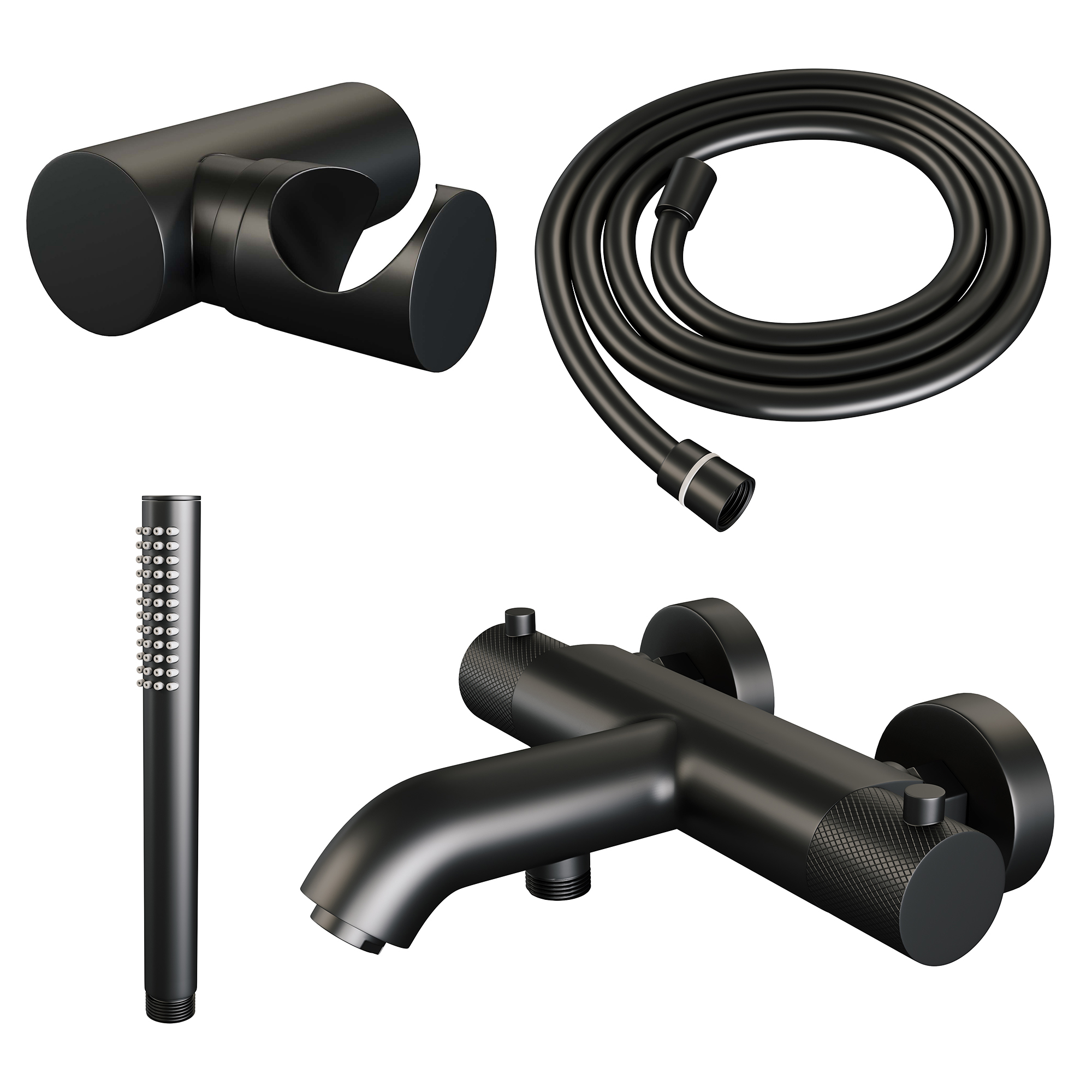 Brauer Black Carving thermostatische badkraan met wandhouder en staafhanddouche mat zwart