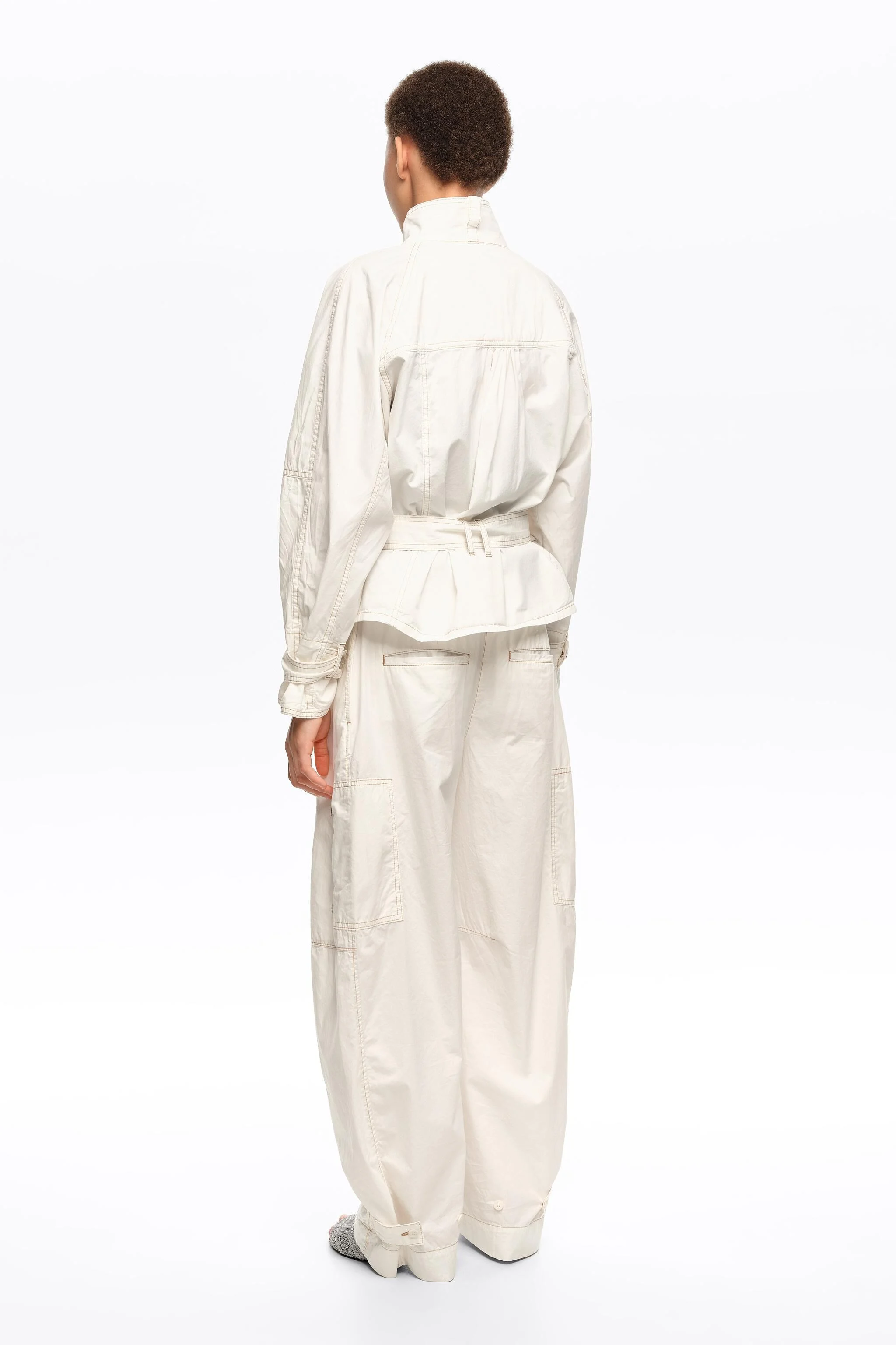 Jaqueta oversized de algodão lavado off-white
