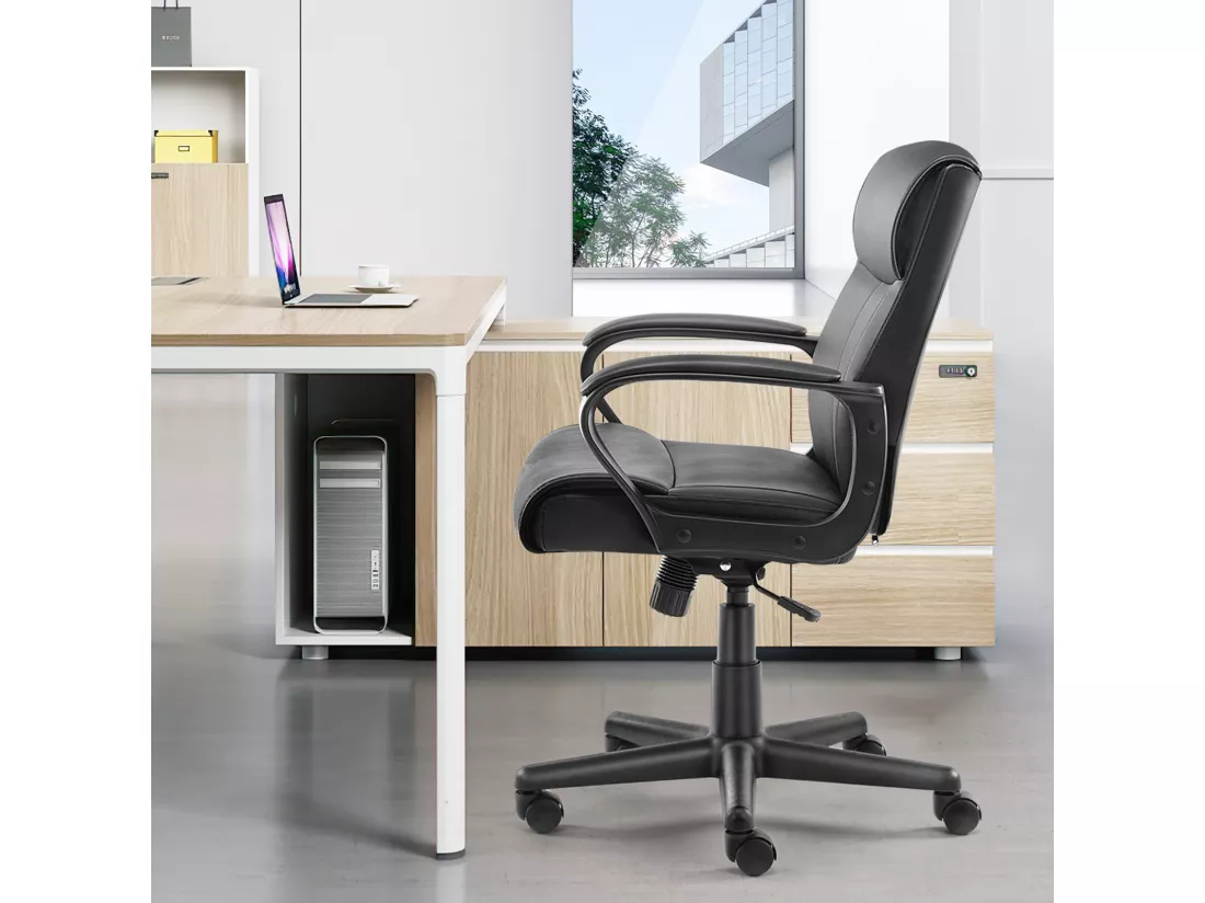 Chaise de bureau d'ordinateur avec support lombaire, réglable, accoudoir rembourré, pivotant, noir