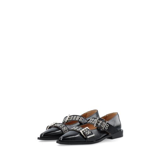 Bianco BIAVictoria Double Buckle Ballet Flat Nappalak, Black, 40