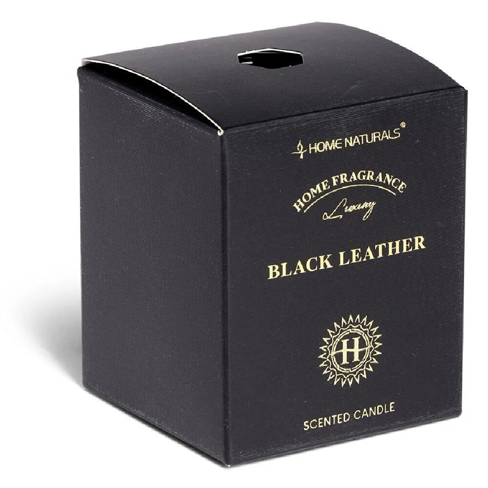 Bougie senteur cuir dans pot en verre Ø6,4xH7,9cm noir
