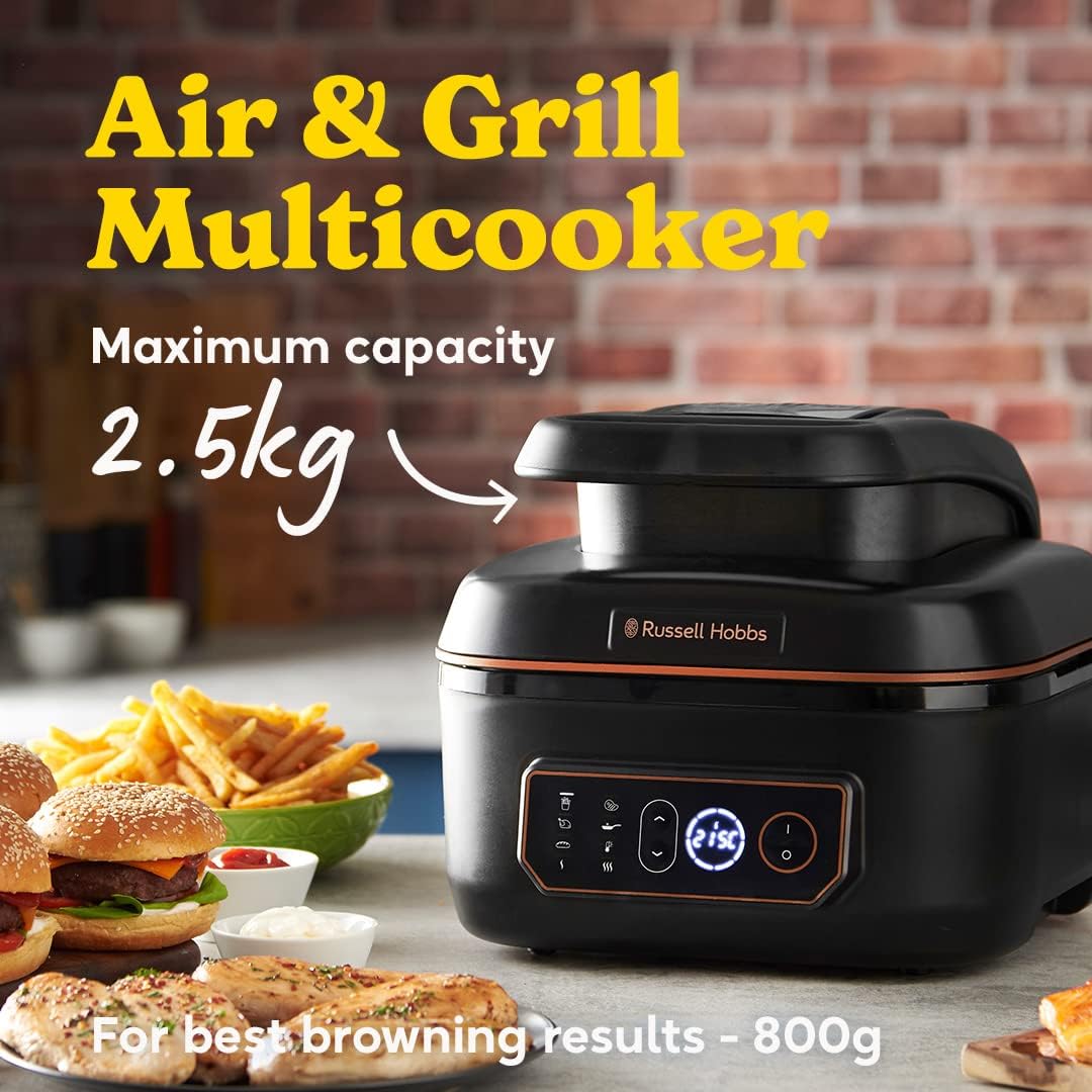 Russell Hobbs Heißluftfritteuse XL 5,5 l [Air Fryer/Grill/Multikocher] Rapid Air (spülmaschinenfest, Ober-&Unterhitze, kein Schütteln mehr, Slow Cooker, Backen, TK Pizza Ø 30cm) SatisFry 26520-56