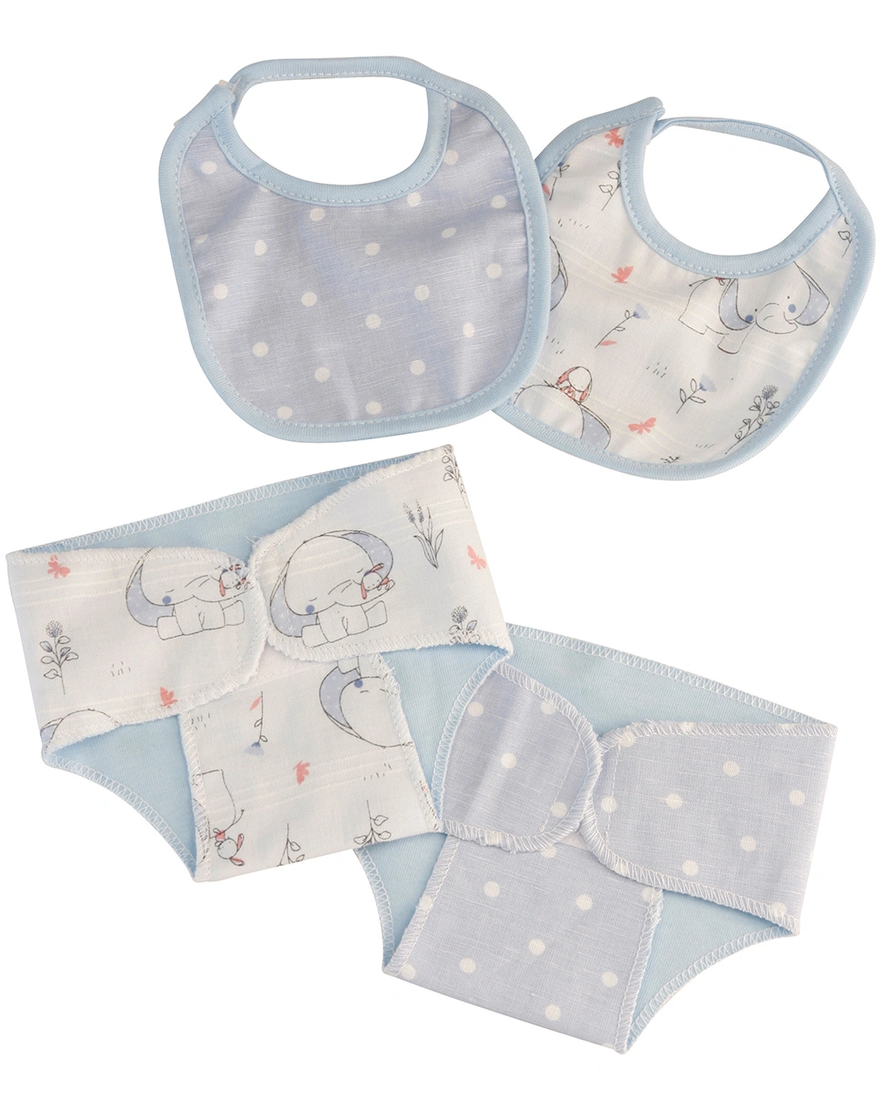 Puppenzubehör WINDEL&LÄTZCHEN - ELEFANT (45cm) 4-teilig in blau