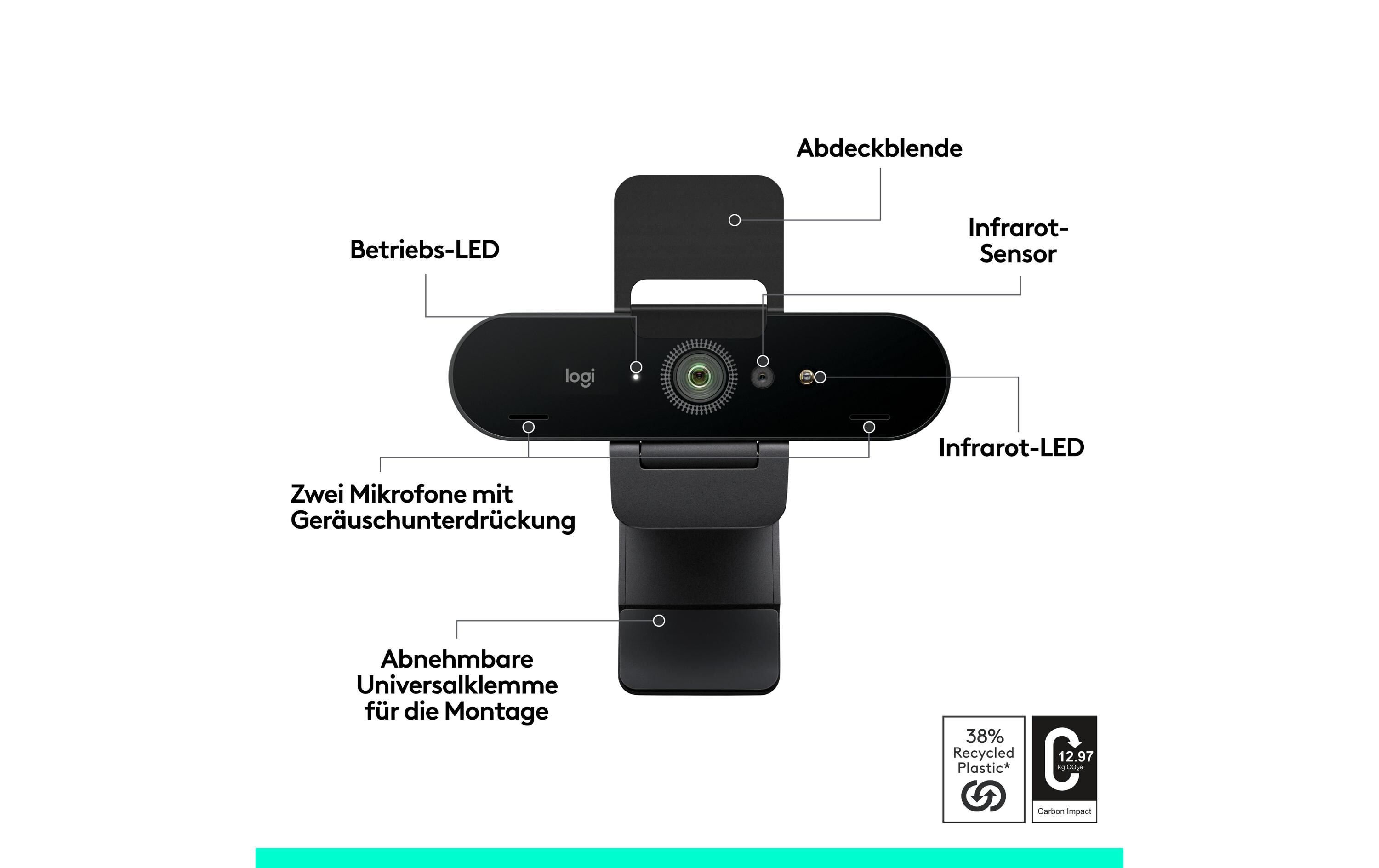 Webcam Brio 4K Ultra HD graphite<br>Professionelle USB-Webcam mit 4K UHD, HDR und Windows Hello-Unterstützung
