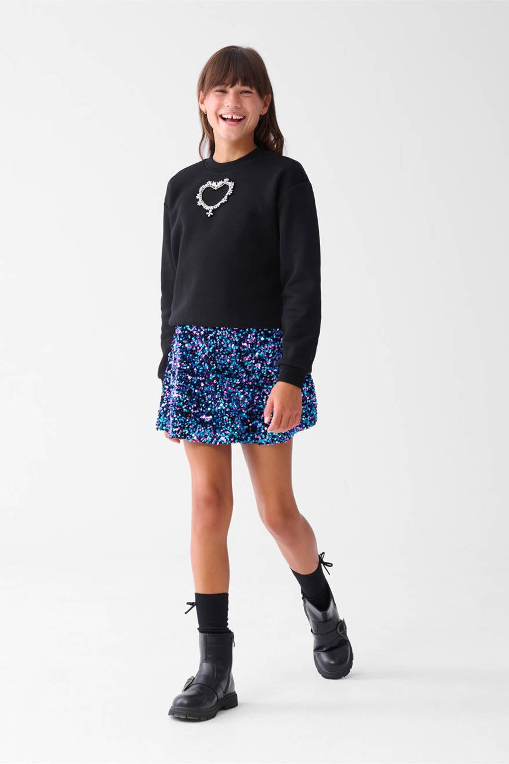 Shoeby strokenrok pailletten blauw