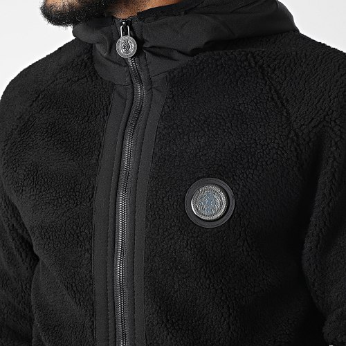 Veste Zippée Capuche Fourrure Mouton Oveja Noir