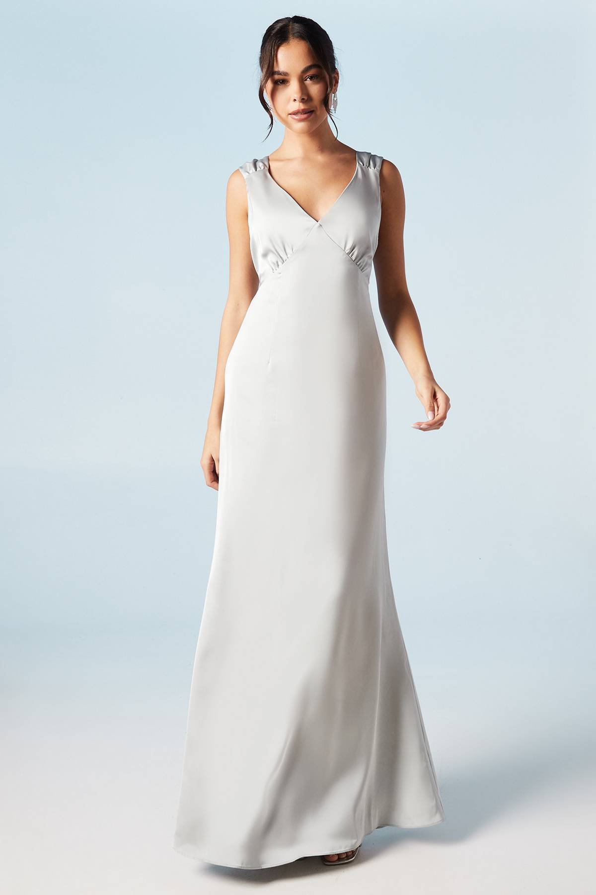 Coast Robe de Demoiselle d'Honneur en Satin à Épaules Froncées
