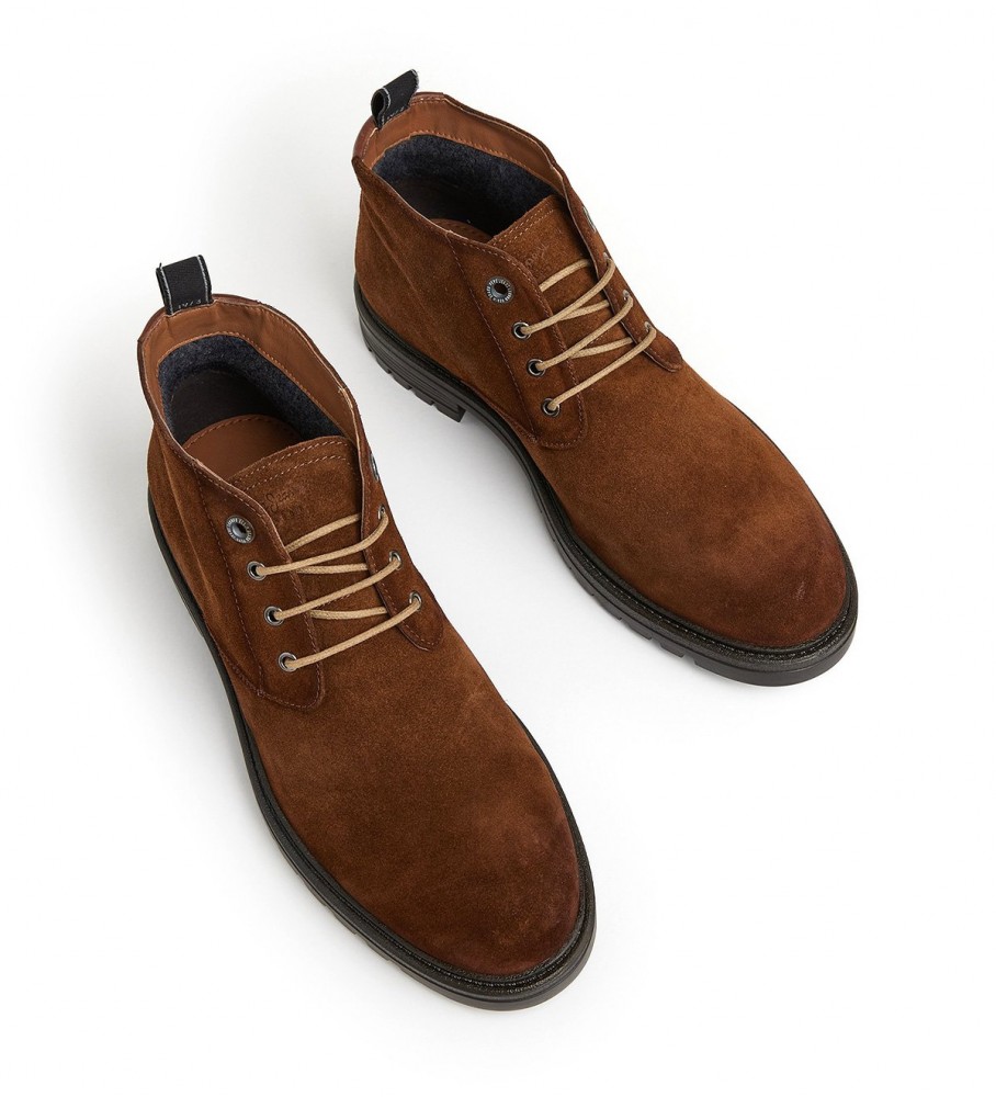 Botas de cano curto Pepe Jeans Logan em couro marrom deserto