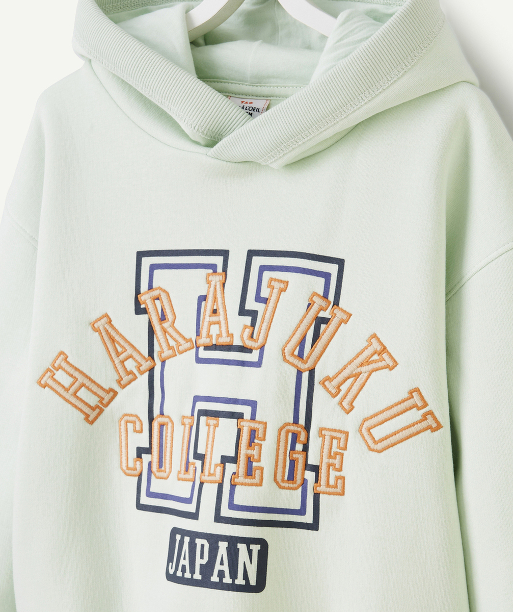 SWEAT À CAPUCHE GARÇON EN FIBRES RECYCLÉES VERT THÈME CAMPUS