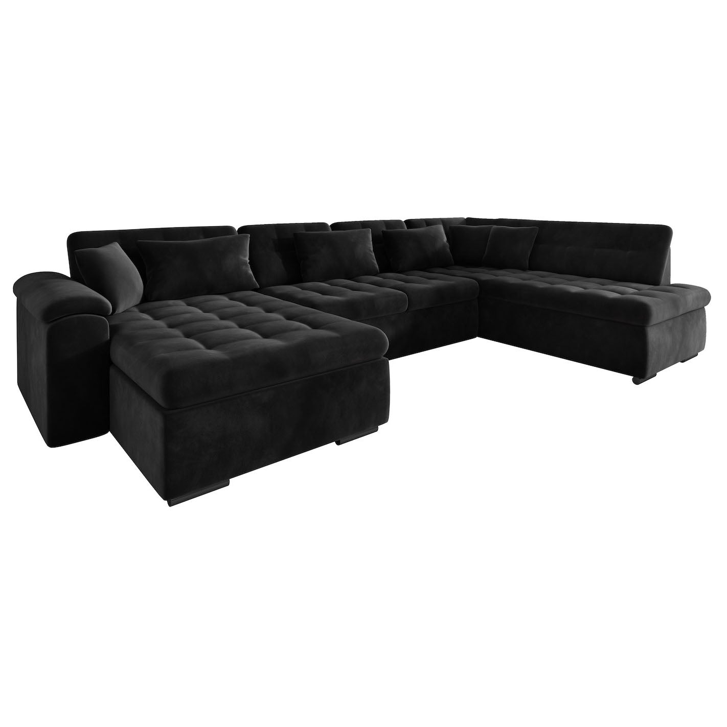 Nicoreta - Hoekbank 5-zits met chaise longue - Velvet zwart - Links