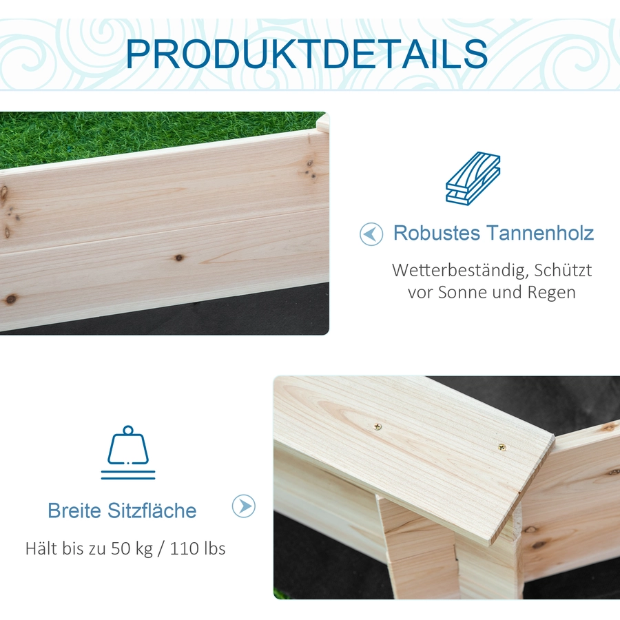 Outsunny Sandkasten mit Polyester-Abdeckung natur