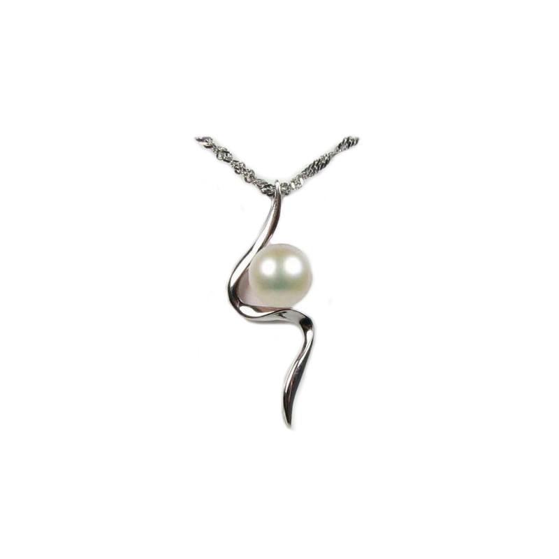 Collier Pendentif Femme en Argent 925/1000 et Perle de Culture d'eau douce Blanche