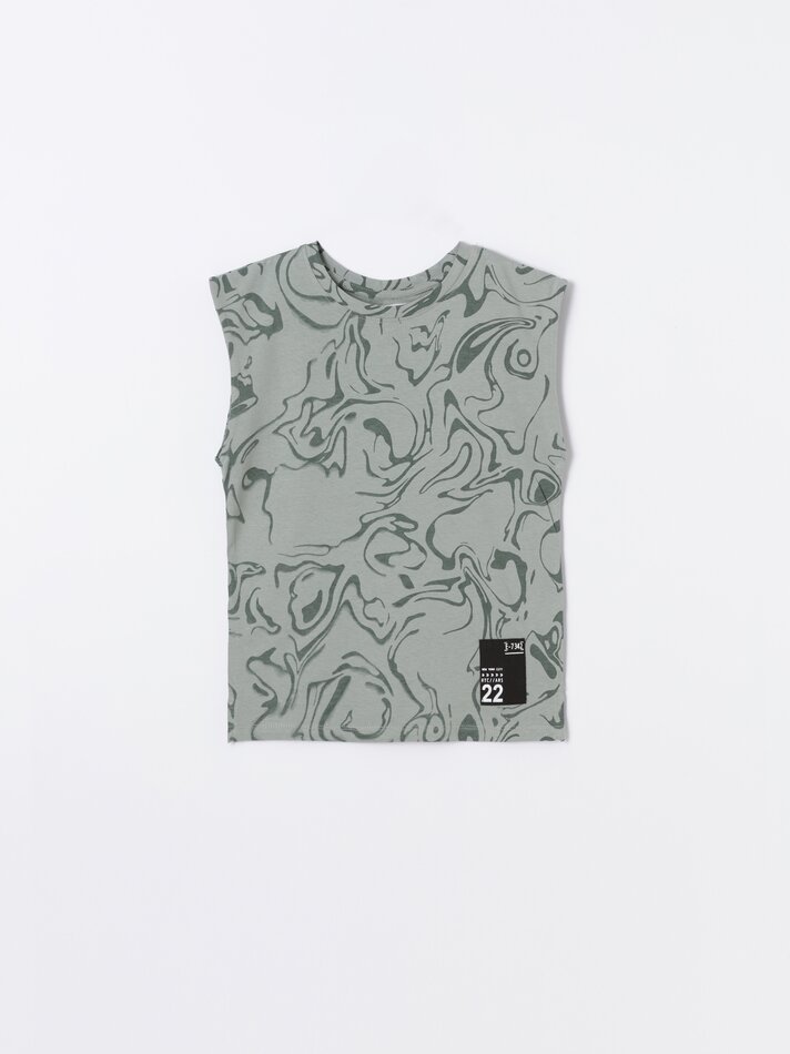 Camiseta regata estampada - Cáqui escuro