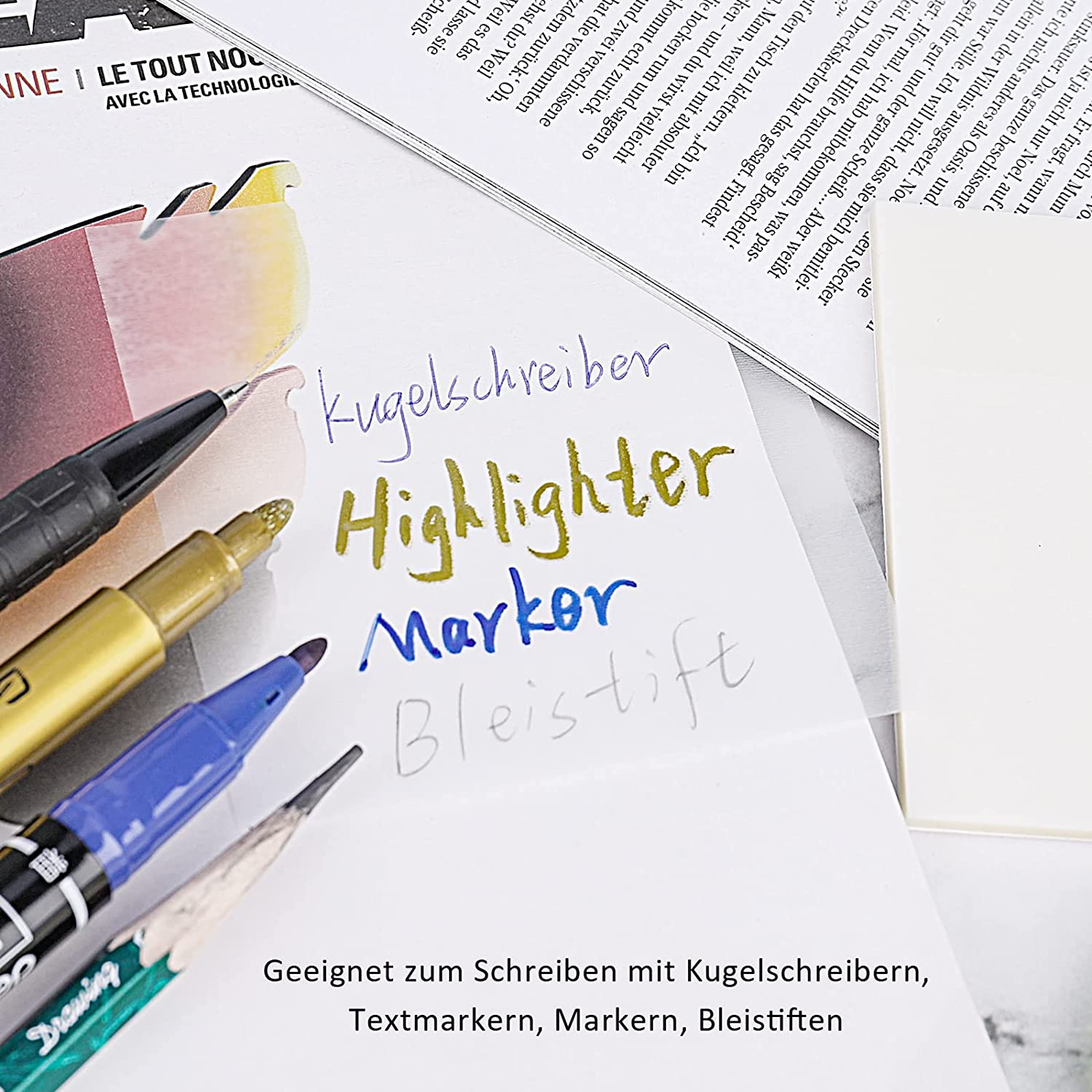 (75x75mm) Wasserfeste Haftnotizen Wiederbeschreibbare Sticky Notes Zettelblock 50 Blatt Blanco - Transparent