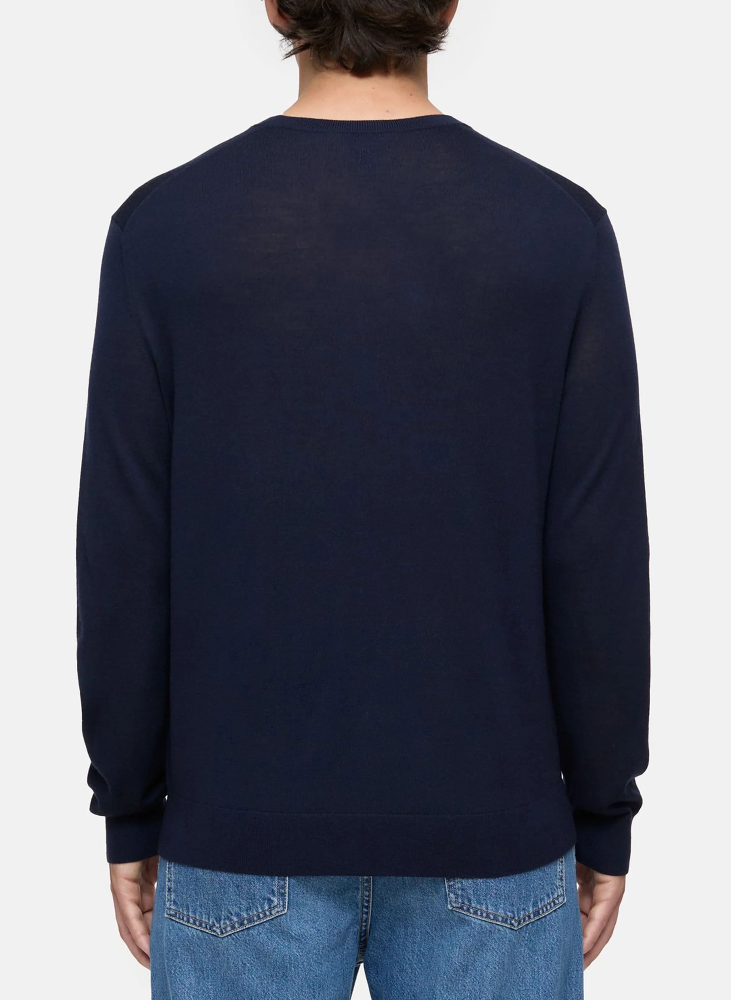 Pull droit col rond en laine | Bleu