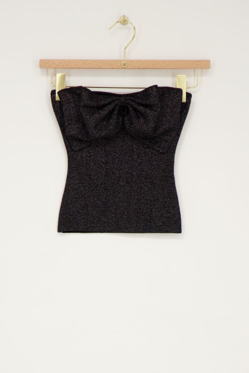 Zwarte lurex bandeau top met strik