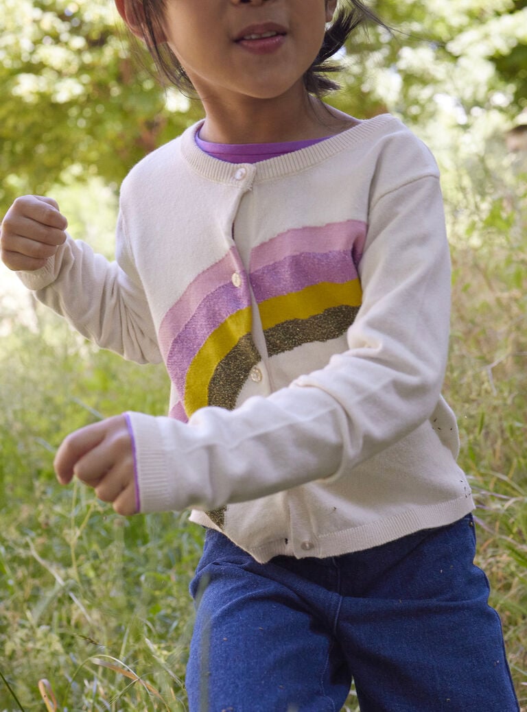 Cardigan écru à motif arc-en-ciel fille