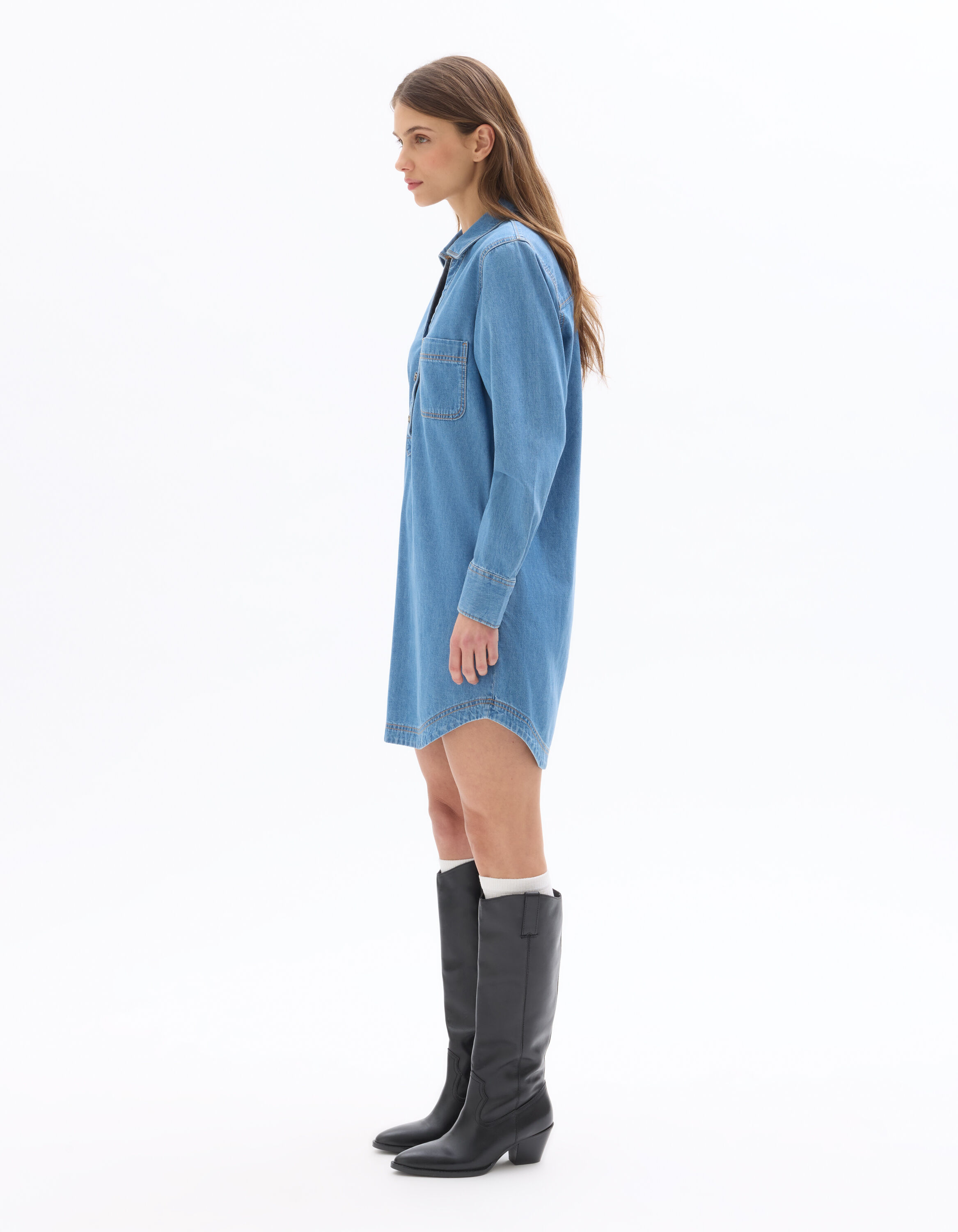 Robe chemise en jean 100% coton - bleu