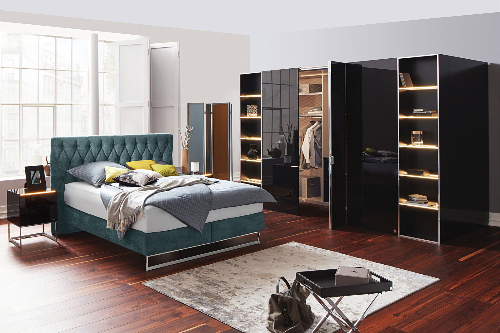 JOOP! Boxspringbett CUBIC CHESTERFIELD 180 x 200 cm dunkeltürkis
