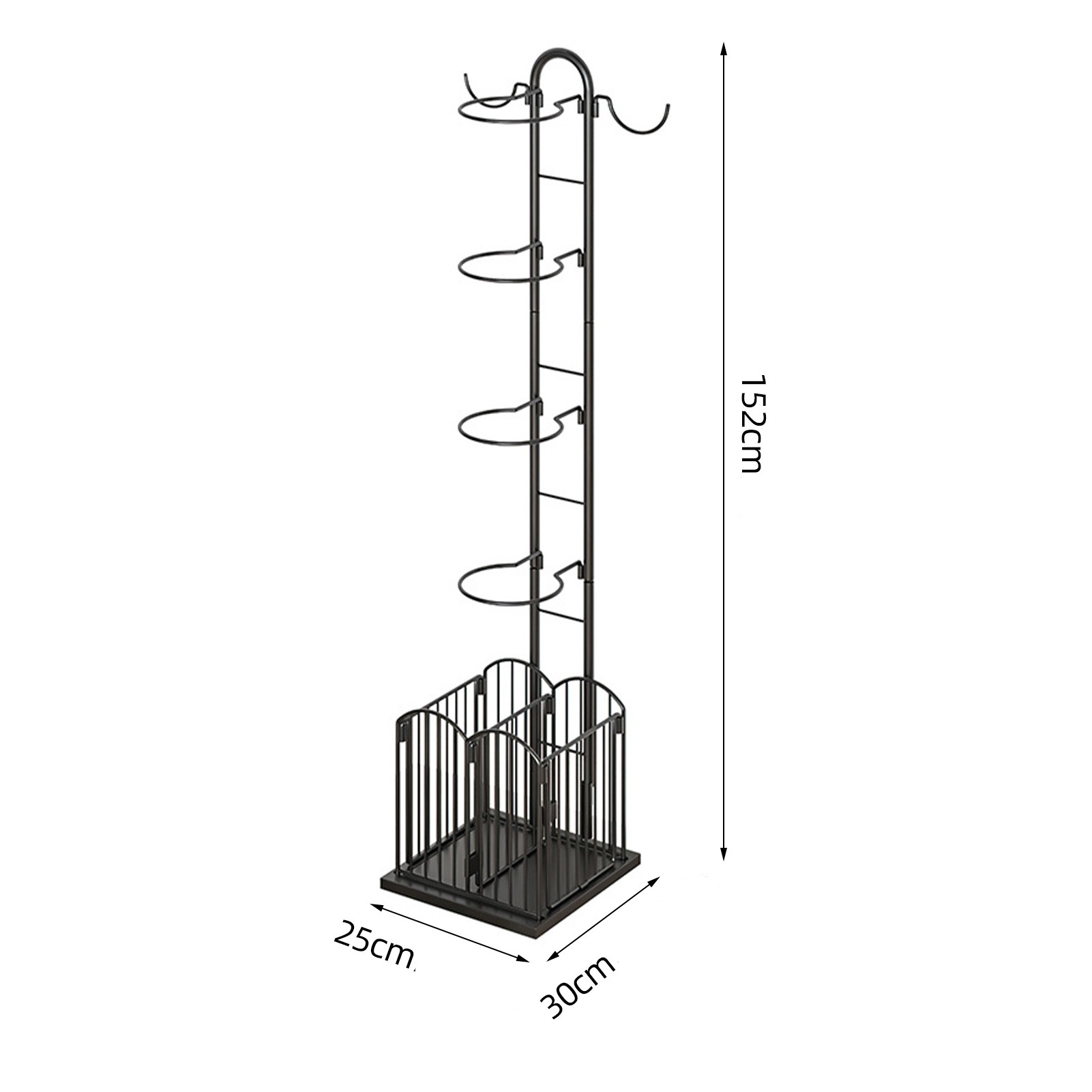 (152x30x25cm) Metall Sport Zubehör Organizer Regal mit Ball Halterung - Schwarz